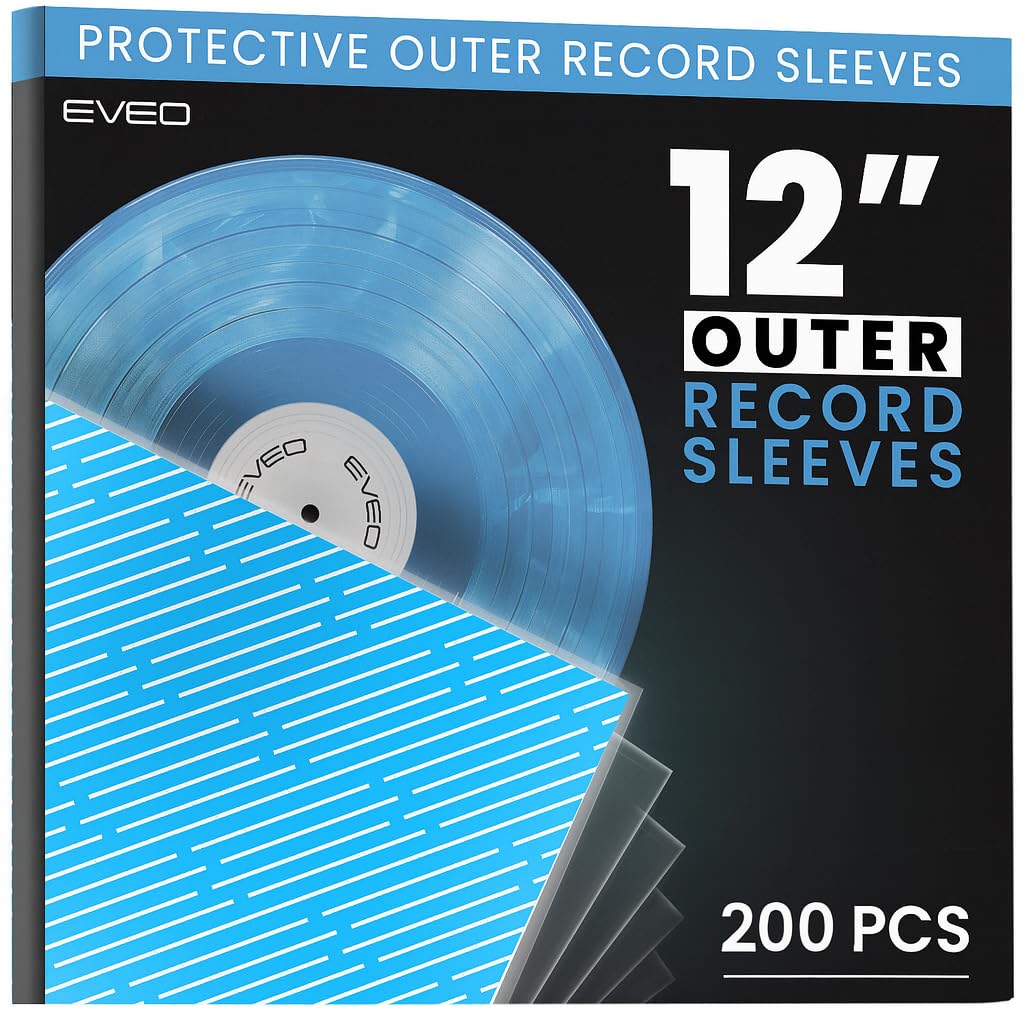 EVEO 200 Schallplattenhüllen außen – kristallklare äußere Vinylhüllen LP Album Covers 32,4 x 32,4 cm – perfekte Passform Schutz 3 mm Schutz für Einzel- und Doppel-LPs – Archivstandard