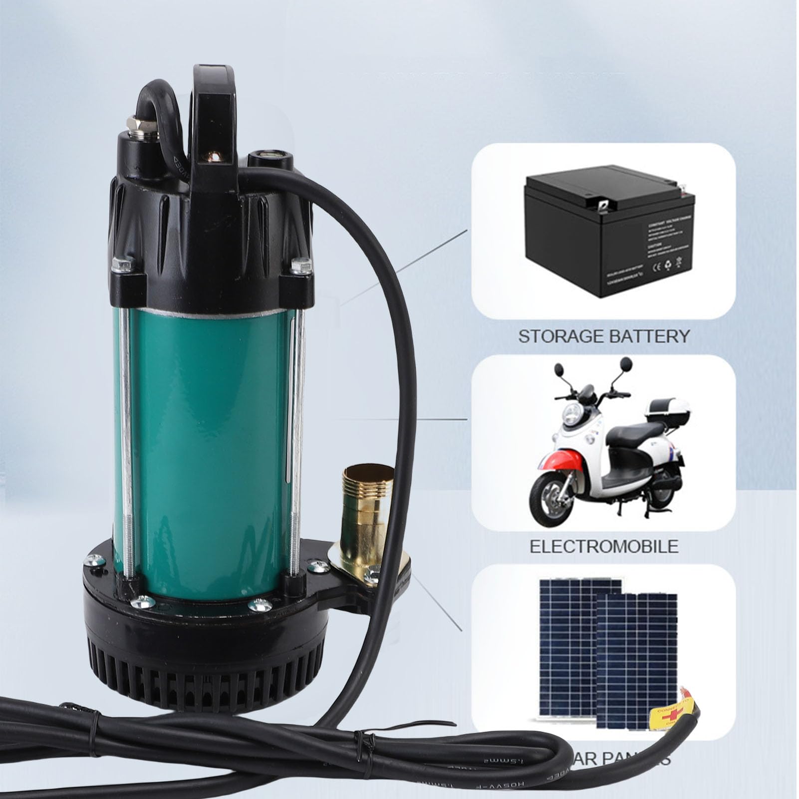 Bomba sumergible de 300W, bomba de agua eléctrica con elevación de caudal potente, acero inoxidable (DC12V)
