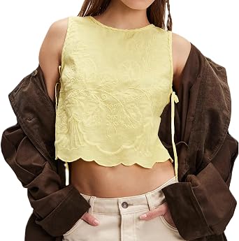 Womens Slim Fit Camisole Tank Top Vest Y2k Embroidered Summer Going Out Aesthetic Cami Sleeveless Shirts Crop Tops