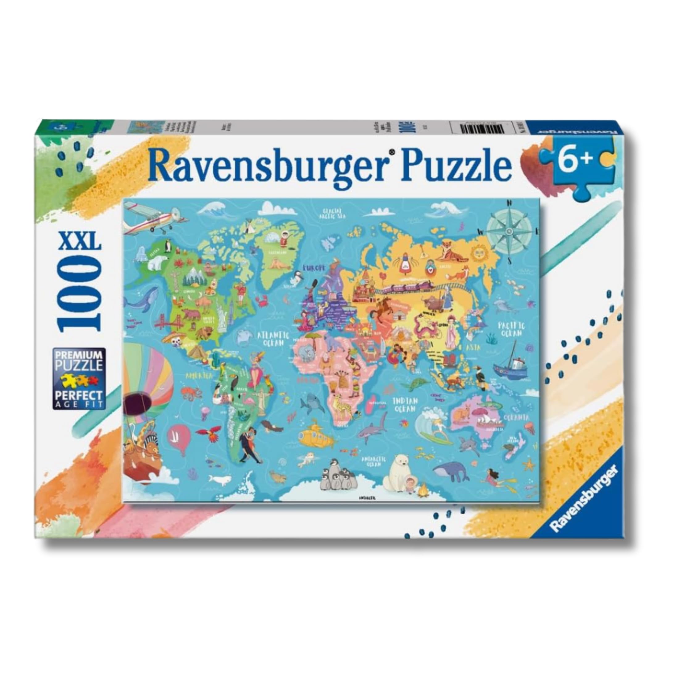 Ravensburger - Puzzles XXL Mappa Del Mondo | Puzzle 6 Anni In Su | Puzzle 100 Pezzi Per Bambini Da 6 Anni In Su | Puzzle Bambini 36 X 49 Cm | Puzzles stitch bambina