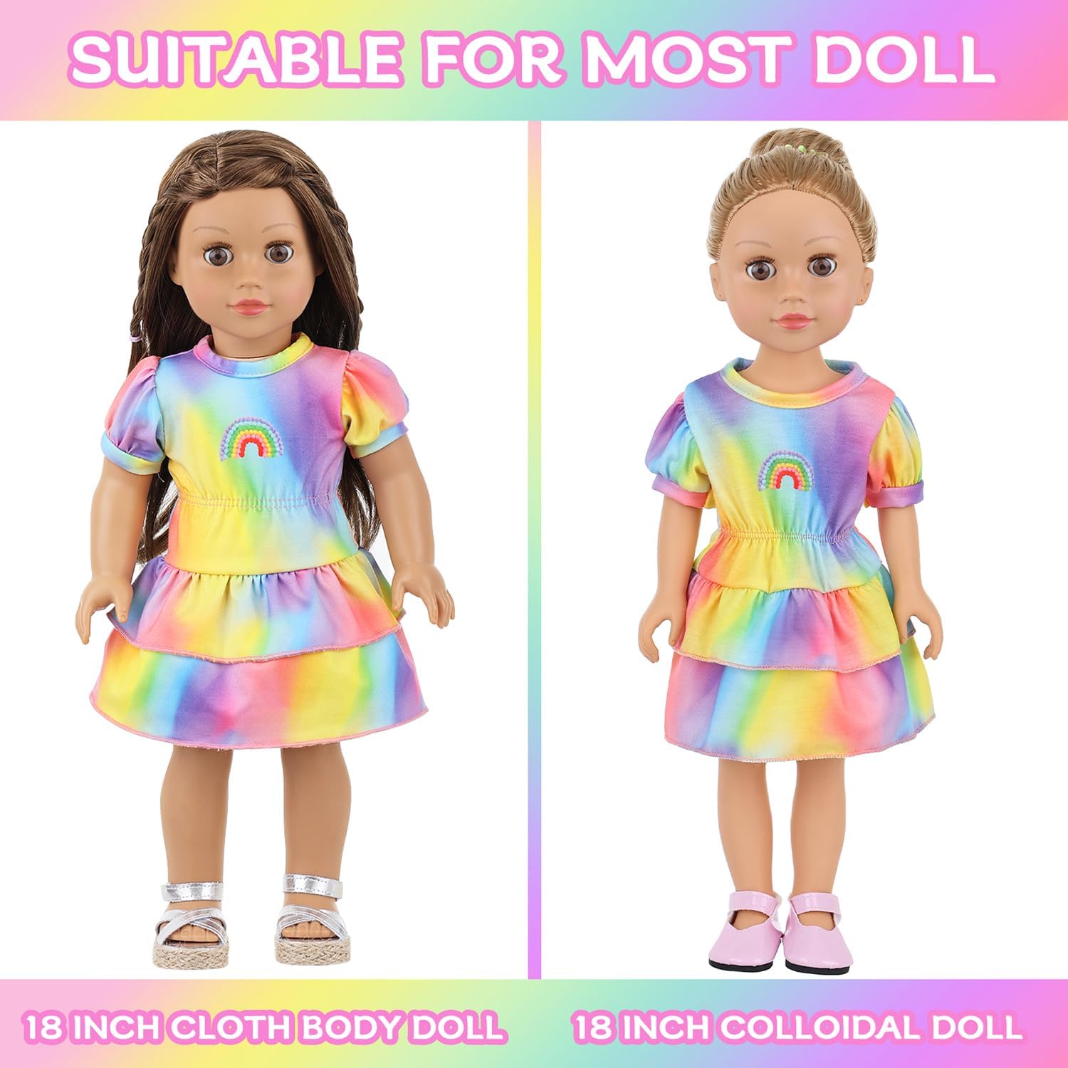K.T. Fancy 18 Inch Doll Clothes and Accessories - Dress Makeup Set -Included Skirt, Backpack, Headband, Cosmetic Brush, Mini Phone, Mini Comb, Stickers & Shoes（NO Doll）