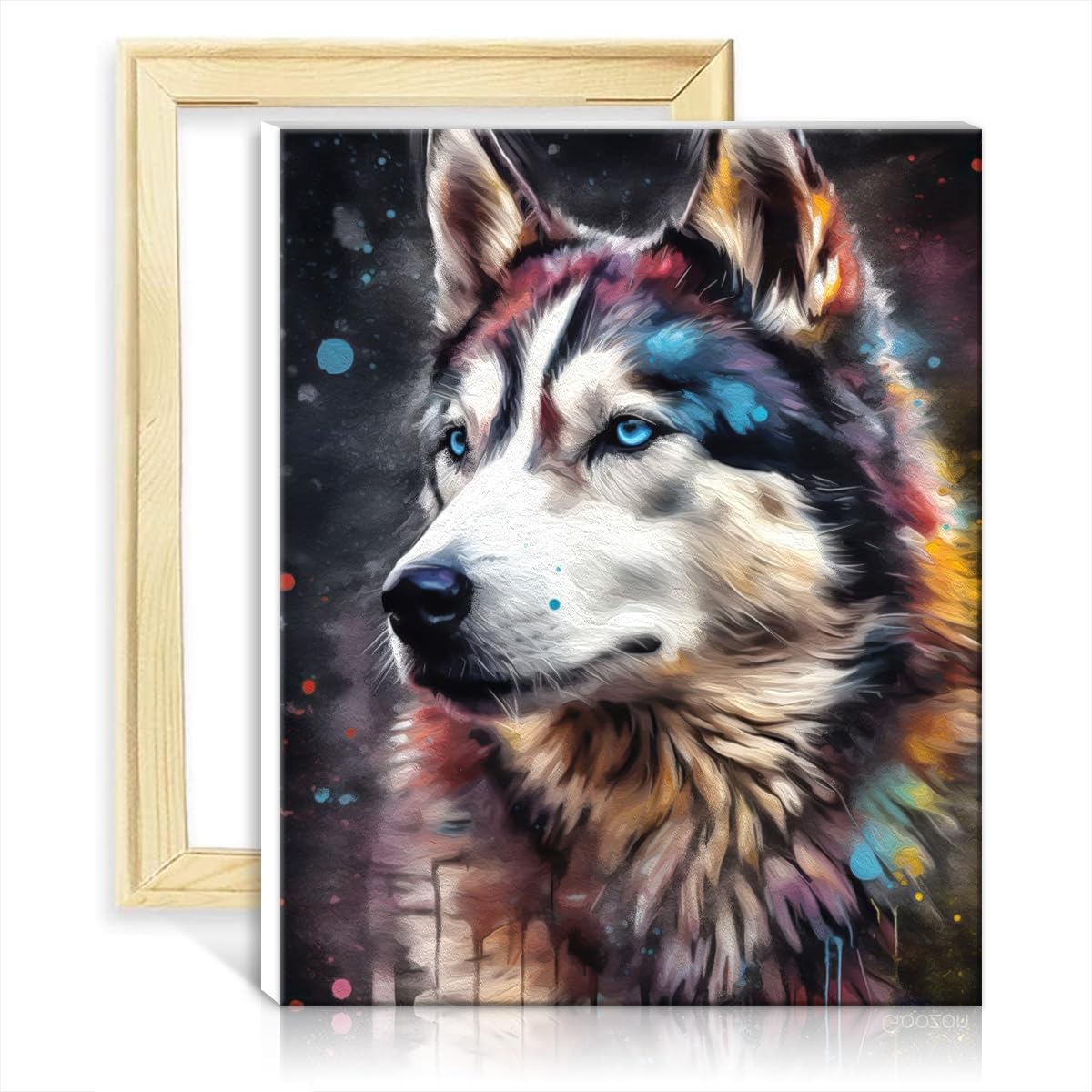 TANGFEIY Paint by Numbers Husky Painting Canvas DIY Oil Painting Adults with 3 Brushes & Acrylic Paints Wall Art Oil Painting by Numbers Kits with Frame(30x40cm)