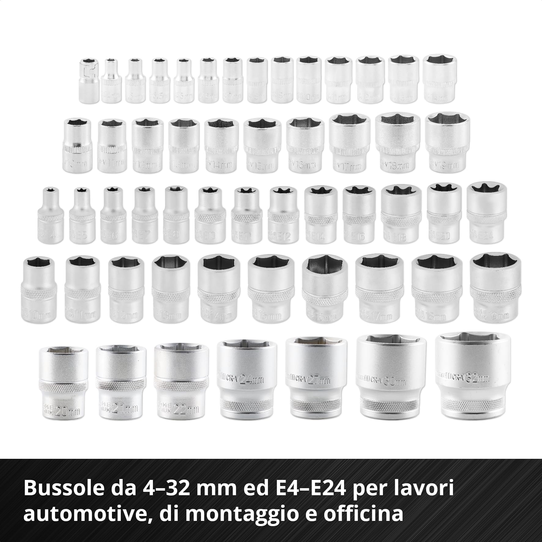 Einhell 181 pezzi set di bussole e cricchetto | Set di bussole | cricchetti | assortimento di inserti | impugnatura per cacciavite | chiavi esagonali | valigetta inclusa