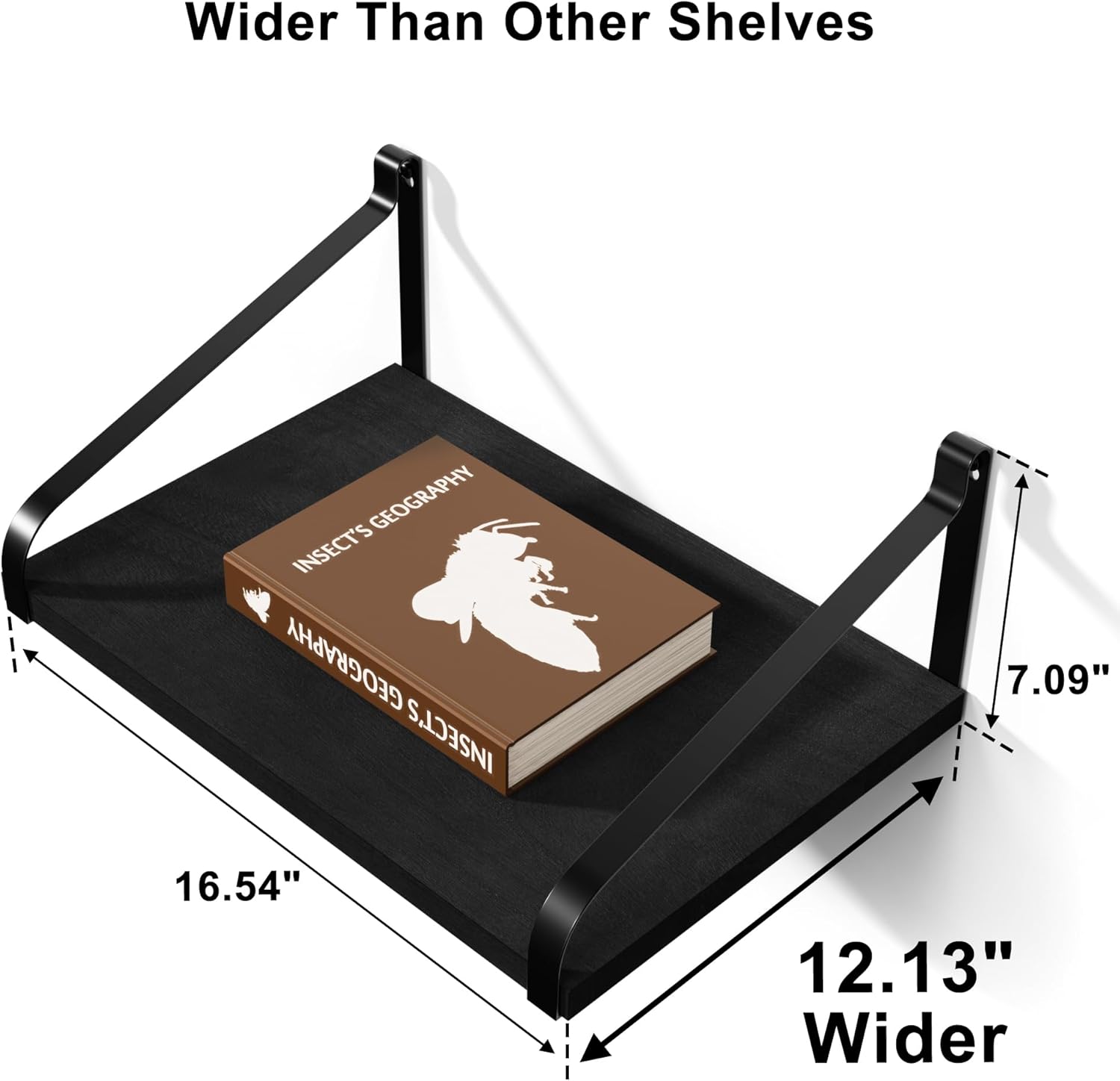 Love-KANKEI Floating Shelves Wall Mount Rustic Wood Wall Shelves with Large Storage L16.5 x W12 inch for Kitchen Living Room Bathroom Bedroom Set of 2 Black