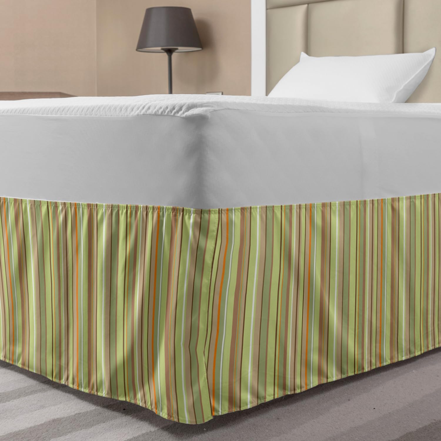Lunarable Striped Bedskirt Soft Colored Vertical Lines Pattern Geometrical Vintage Inspired Bedroom Decor Wrap Around Elastic Bed Skirt