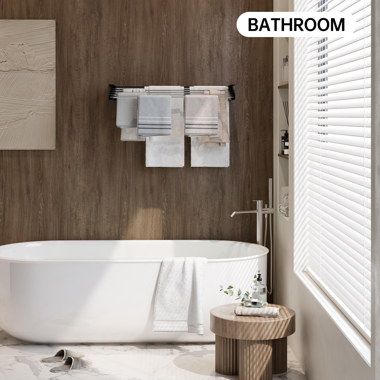 YOUDENOVA Clothes Drying Rack, Laundry Drying Rack, Wall Mounted, Foldable, Retractable Drying Rack Clothing with Wall Template, 5 Rods, 32" Wide, Matte Black