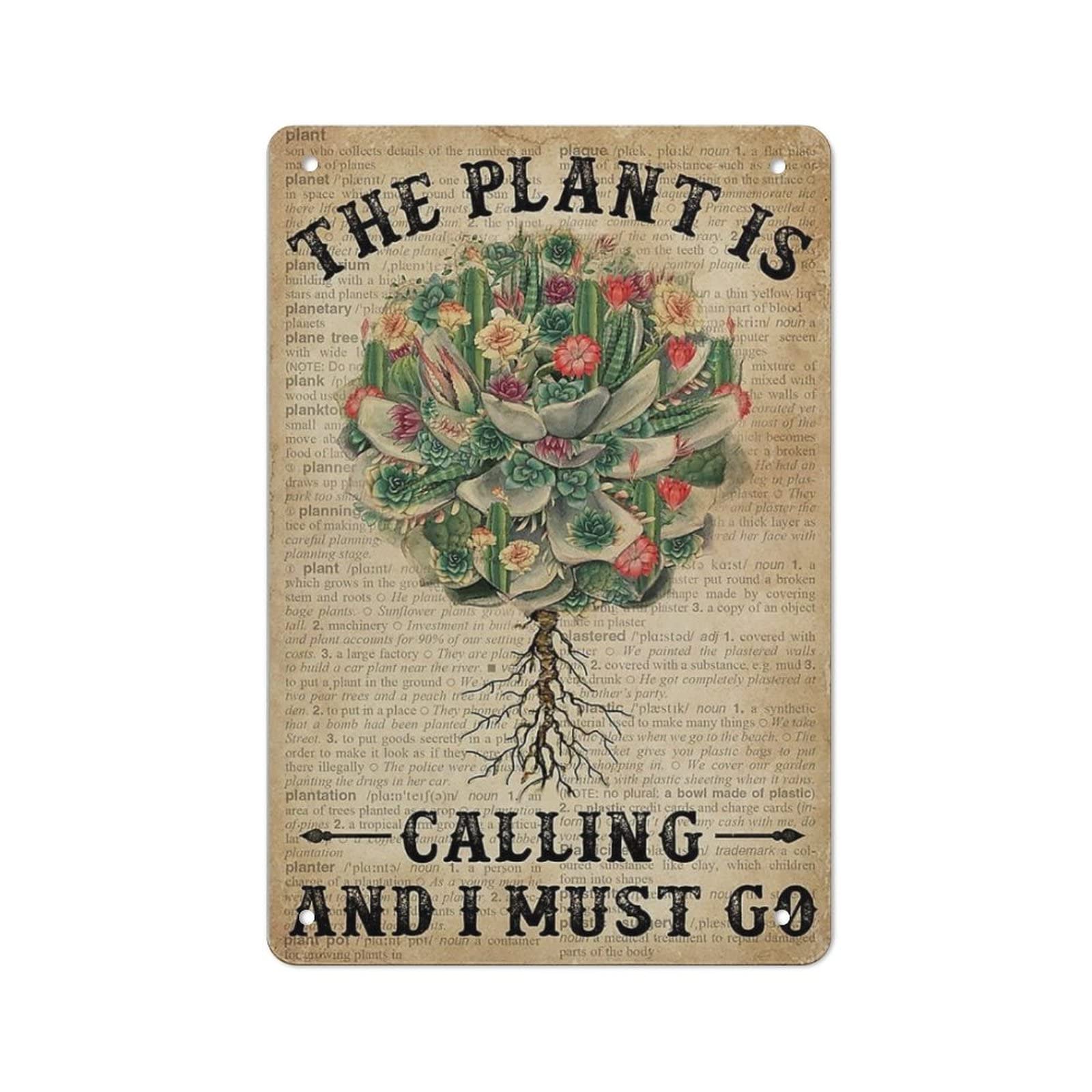 AOOEDM The Plant Is Calling And I Must GO Vintage Metal Sign Wall Decor Metal Plaque for Cafe Bar Pub Home Beer Retro Poster 12x8 Inch