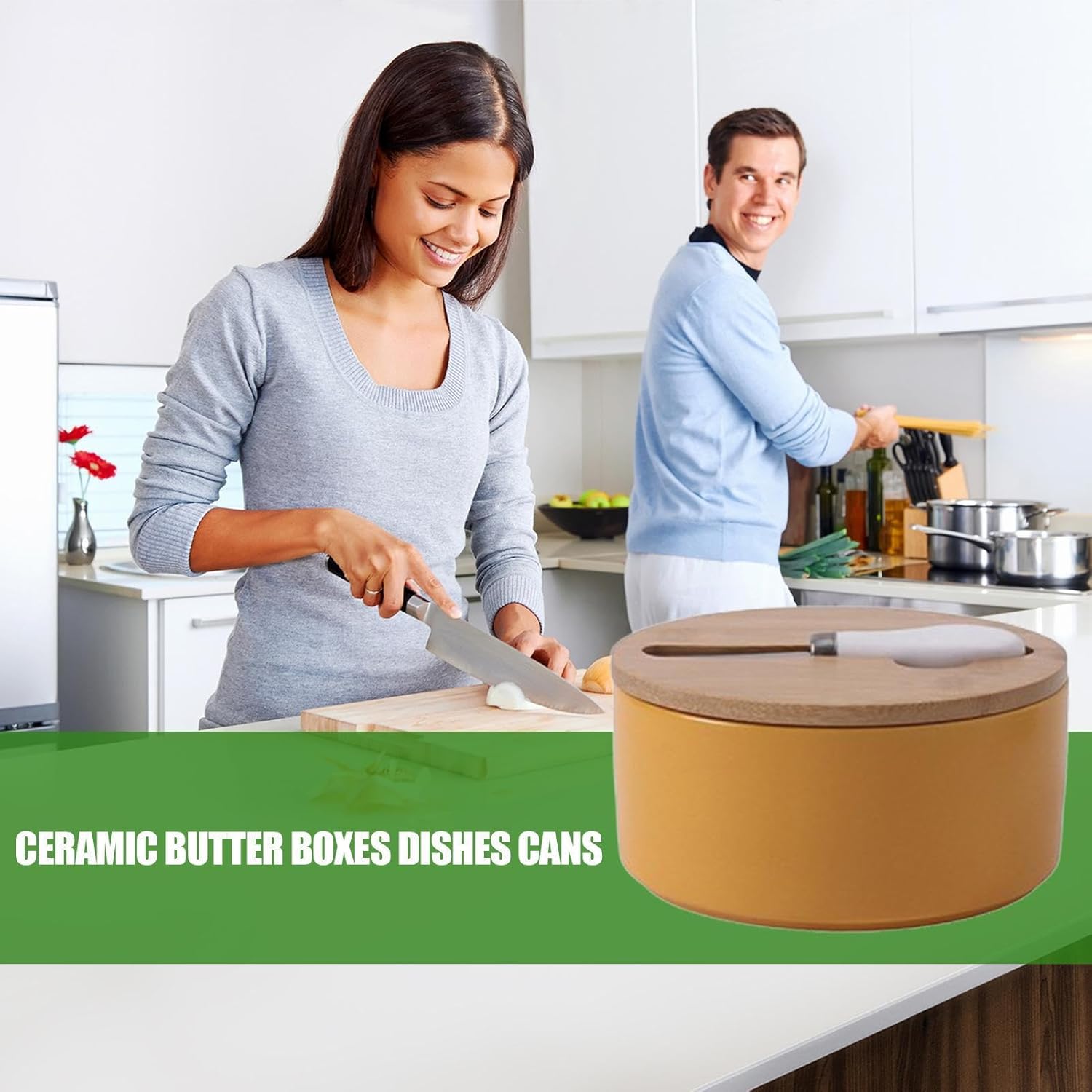 Ceramic Butter Dish with Lid, Covered Storage Jar with Butter Scraper, Household Kitchen Container for Chocolate Cheese , Durable Tableware Accessories for Home