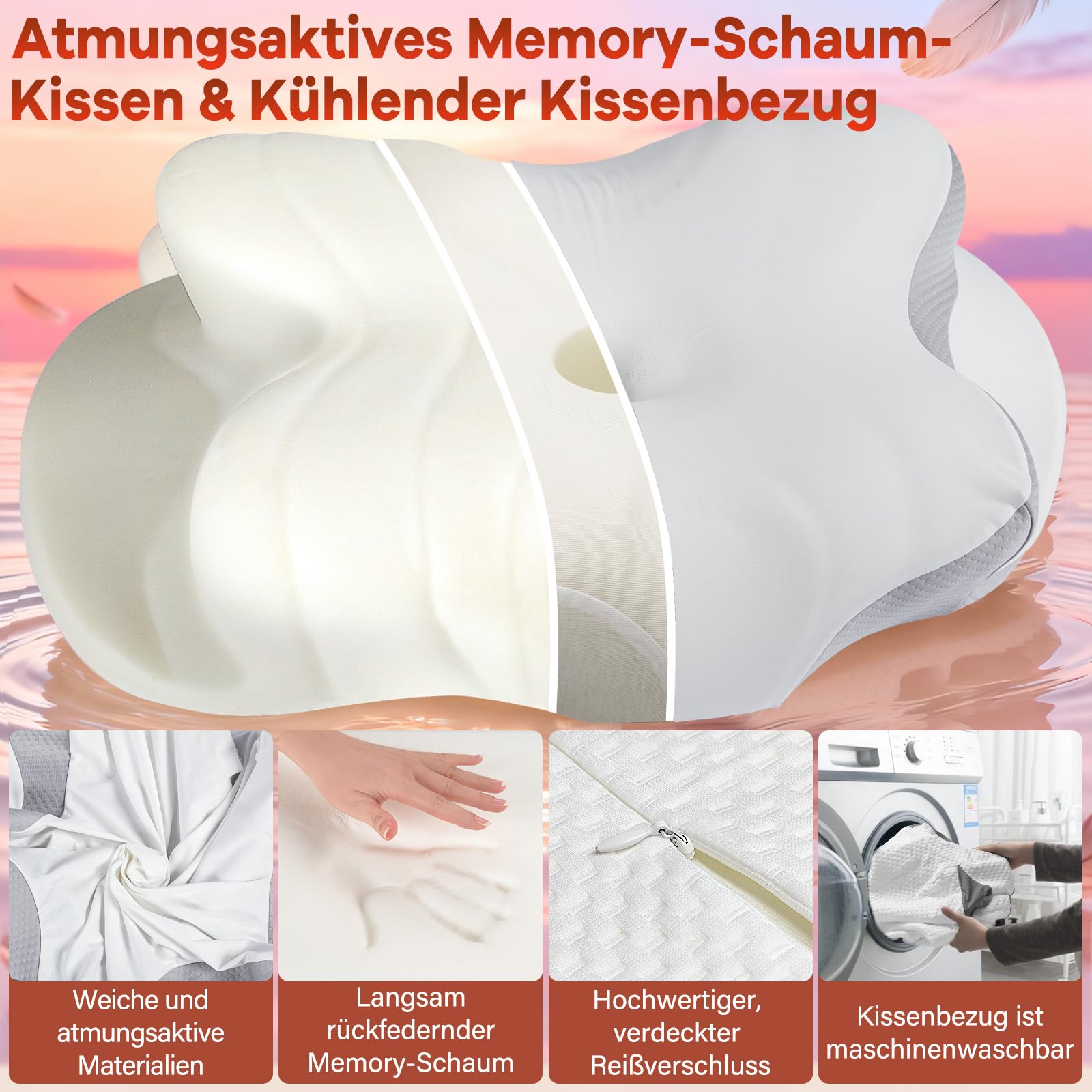 Almohada cervical – Almohada de espuma viscoelástica – dolor de cuello almohada para dormir – Almohada ergonómica para dormir de lado – Almohada cervical para los lados, la espalda y el