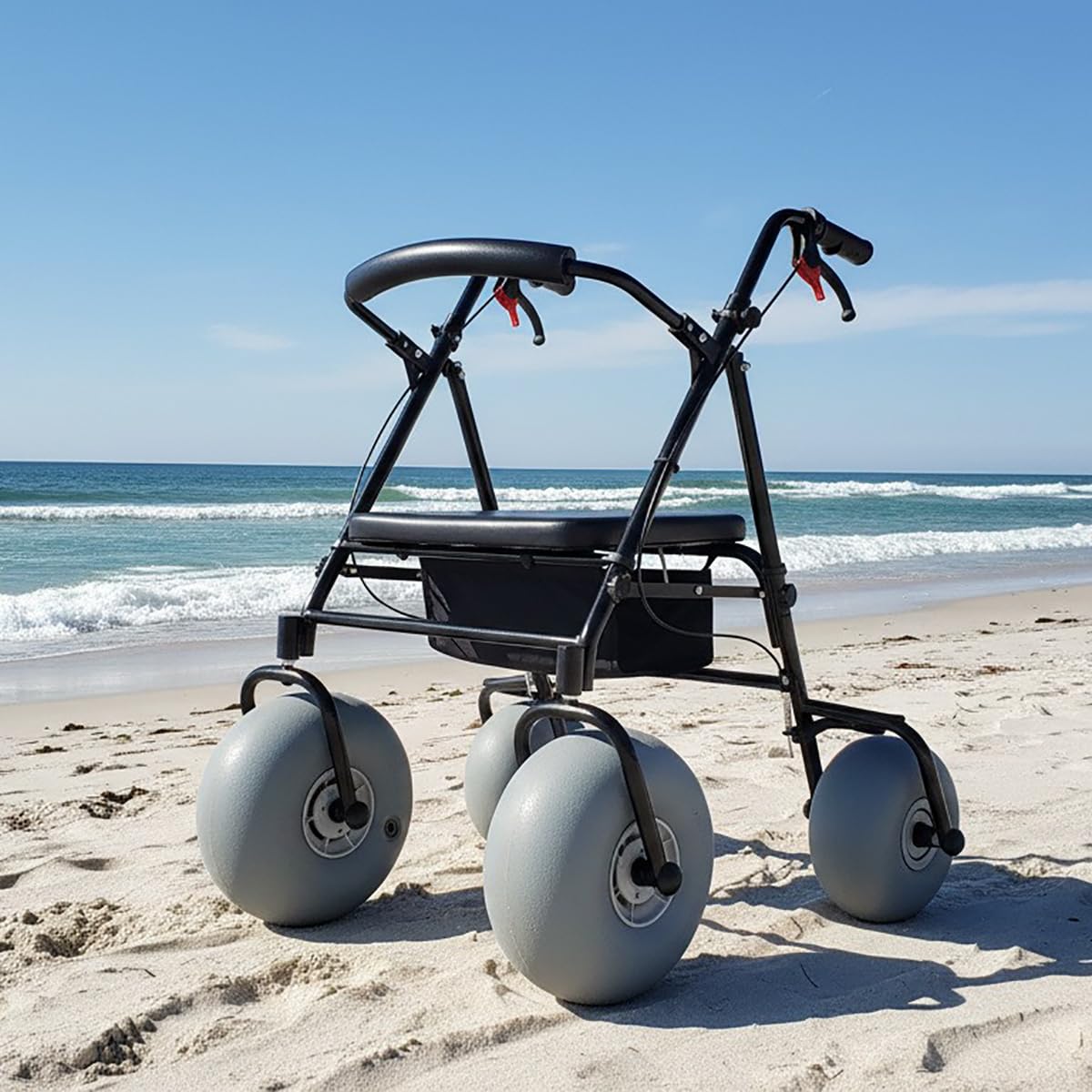 Aluminiowy chodzik plażowy ze stali nierdzewnej dla osób starszych, plażowy wózek inwalidzki z dużymi kołami 30 cm gumowe koło pneumatyczne, ręczny wózek plażowy, do chodzenia w podeszłym wieku