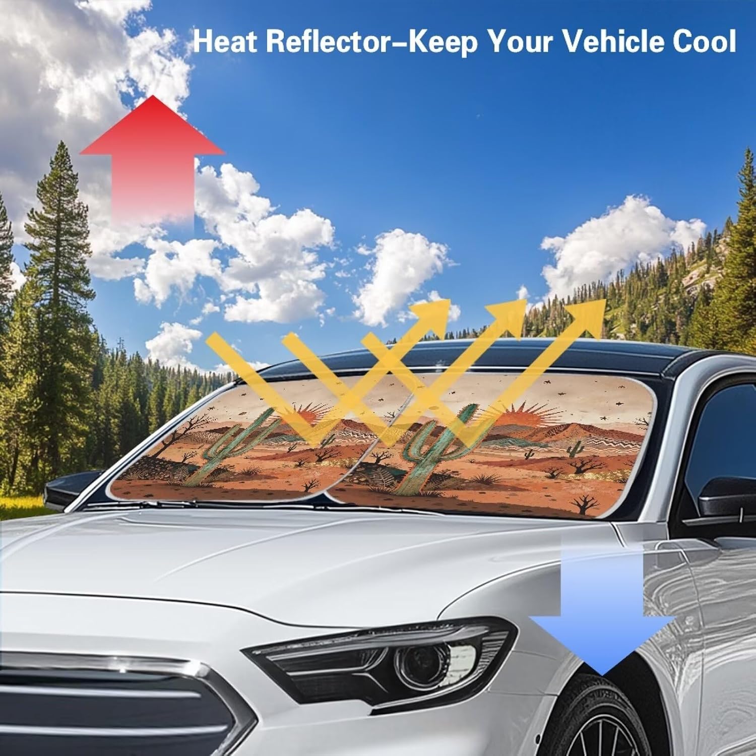 Arizona Cactus Windshield Sun Shade Foldable 2-Piece Car Windshield Sunshades Universal Fit Most Cars Women Men Blocks UV Rays Car Interior Accessories for Sun Heat image 3