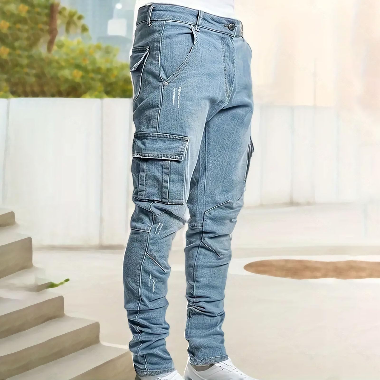 Jeans Strappati Uomo, Pantaloni Jeans Uomo Strappati Tempo Libero Stretch Rilassato Fori nel Ginocchio Denim Pantaloni Regular Fit Jeans Uomo Taglie Forti Jeans Moto alla Moda per Tutte Le Occasioni