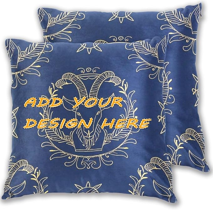 Gold Zodiac Sign Aries Navy Blue Custom Pillow Covers Cases Personalizable Flannel Pillowcases Pillow case with Zipper Body Pillow Cases Set of 2 Home Decor 18x18