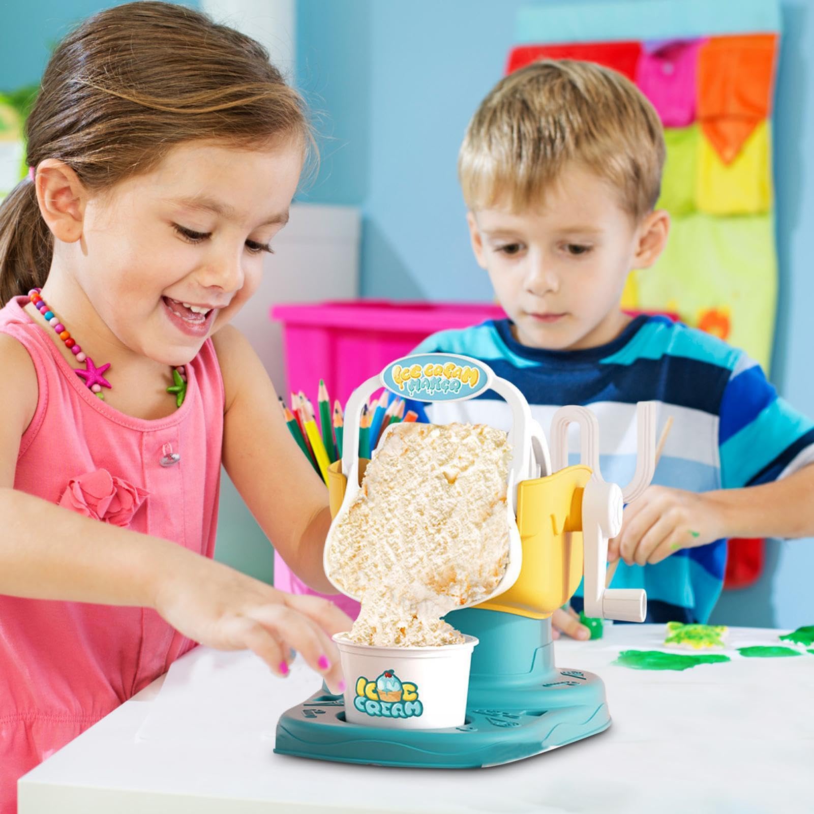 Generic Eismaschine für Kinder - Weiche Eismaschine | Schnelle manuelle Ergebnisse | Einfache gefrorene Süßigkeitenmaschine zur Herstellung von Eis, Sorbet, langanhaltende Kühlung