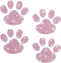 4PCS Crystal Car Decoration Stickers, Bling Rhinestone Dog Paw Print, Waterproof Sparkly Dog Cat Footprint Decal, Car Bumper Window Laptops Decor, Auto Accessories for Women Girl (Pink)