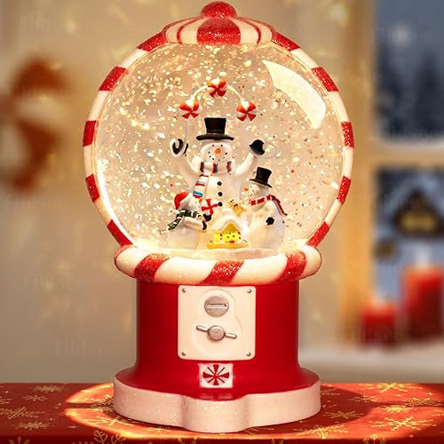 Miniatura 10 de Linterna de Globo de Nieve Decoraciones de Navidad Interior, Luz de Globo de Nieve Musical con Temporizador, Caja de Música con USB y Batería, Red