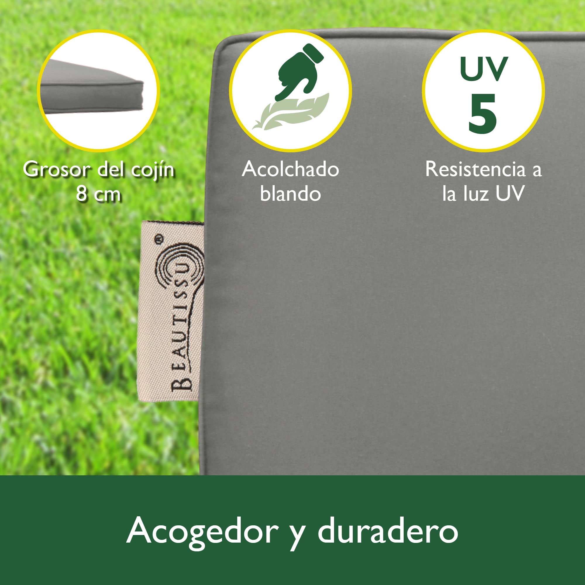 Beautissu Loft HS Set 2 Cojines colchoneta para Bancos Columpio Hollywood 180x50 Gris Claro Asiento y Respaldo 3 plazas