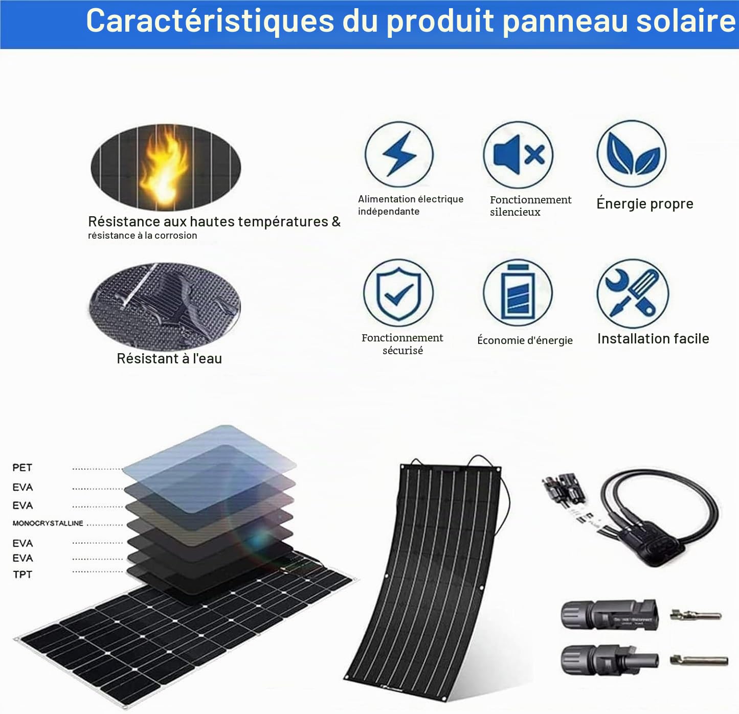 Panneau Solaire Flexible 400W 600W 800W 1200W monocristallin Panneau Solaire Flexible pour Batteries 24V, Caravane, Camping-Car, Bateau, Yacht, Marine, Camping Car(600W)