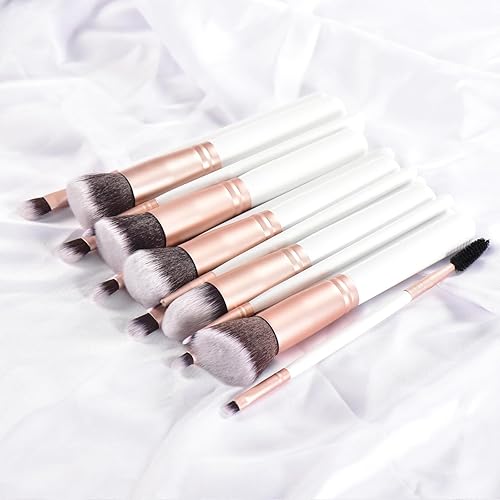 Miniatura 8 de YJ-Anyue Juego de brochas de maquillaje de madera blanca, brochas de maquillaje sintéticas de primera calidad, para mezclar polvo facial, sombra de