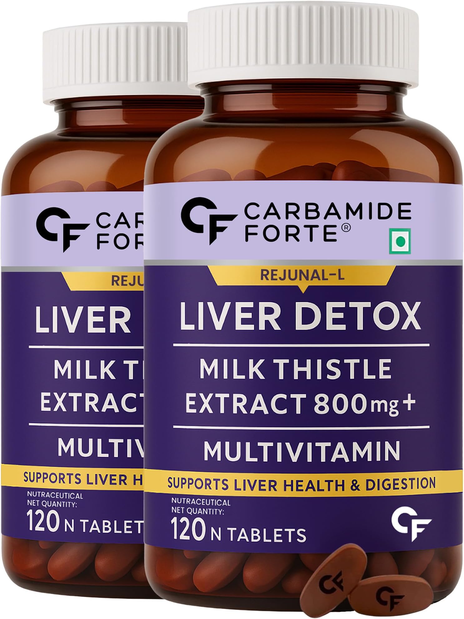 Carbamide Forte Liver Detox Supplement With Milk Thistle Extract 800Mg (30:1) | Added Multivitamins & Amino Acid | Liver Support Supplement 120 Veg Tablets (Pack Of 2)