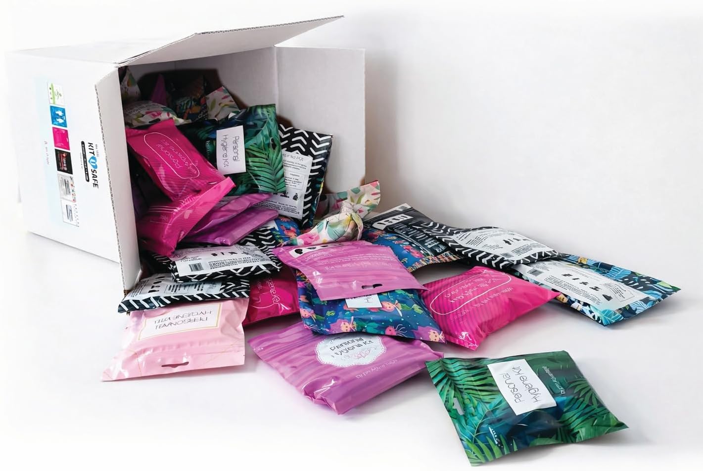 Bulk Period Kits (Assorted Colors) – Prefilled Menstrual Hygiene Kits with Tampon, Pad & Feminine Wipes | Individually Wrapped for Schools, Shelters & Outreach Programs (100)