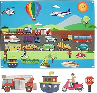 Jetclutch 3.5Ft Felt Story Board Set, City Car Children's Teaching Felt Board Early Learning Interactive Play Set Reusable Felt Farm Board Story Set Educational Hanging Toys for Kids Toddlers Gift