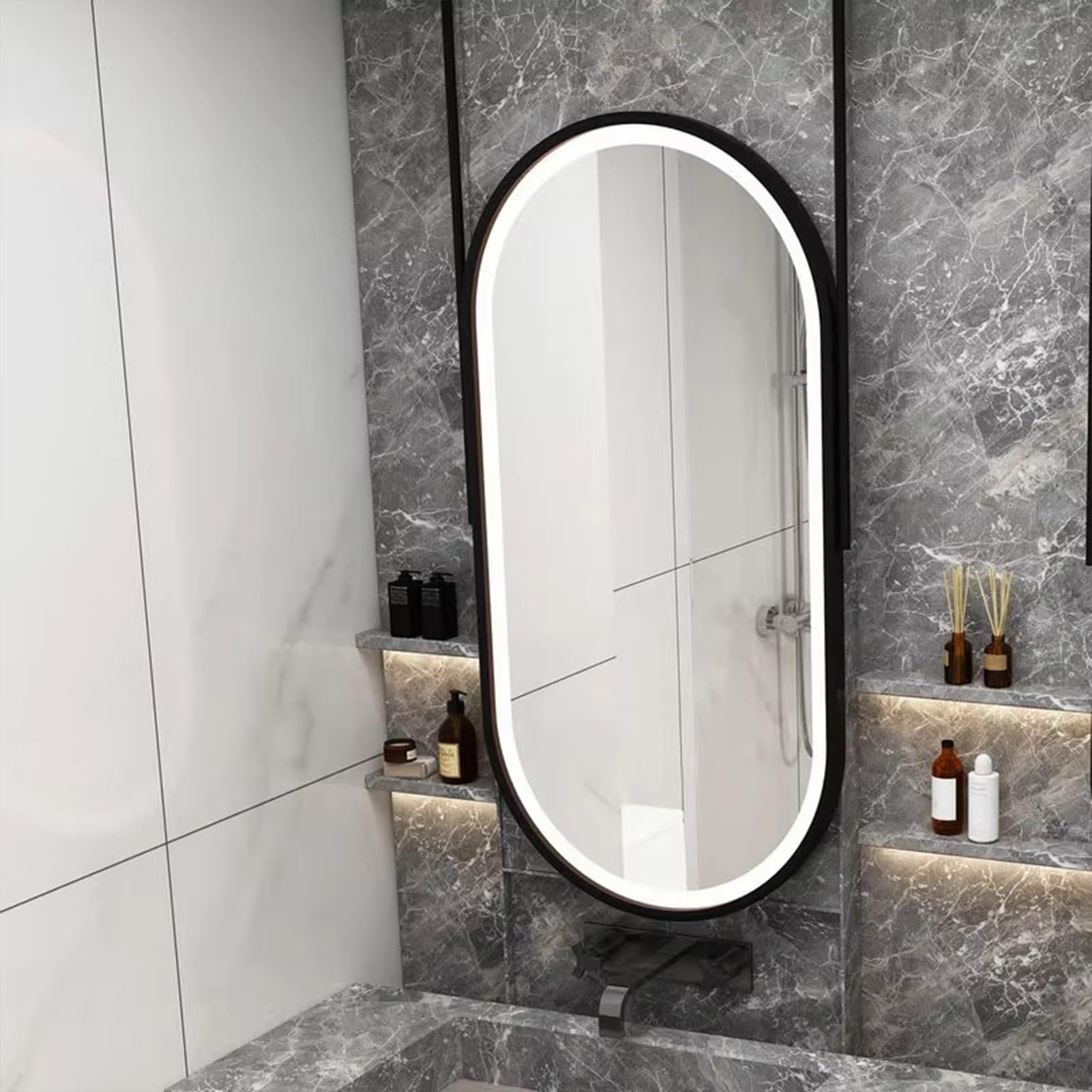 Miroir de salle de bain ovale LED suspendu pour libérer vos murs