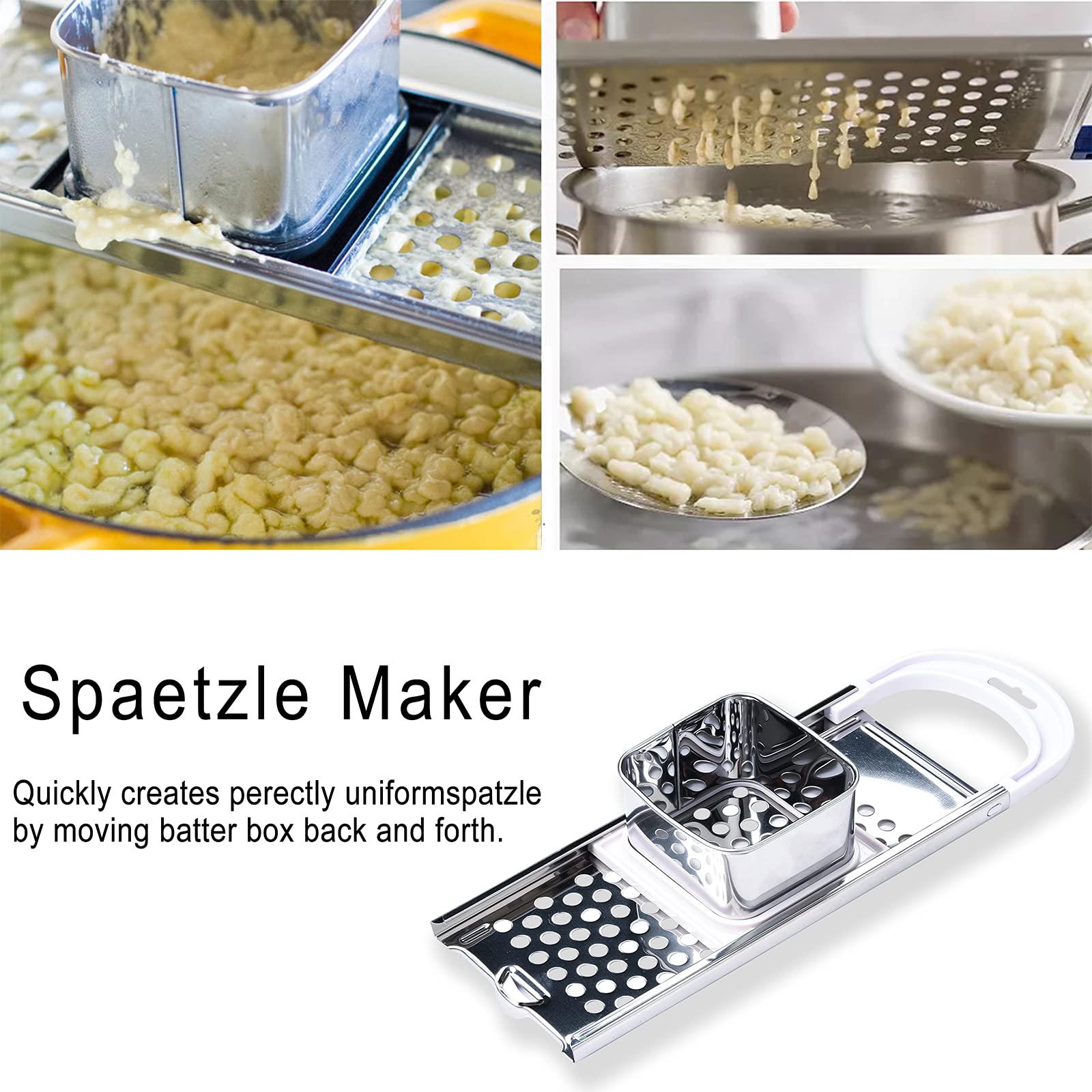 Spatzle, Spätzle Maker con Colino, Acciaio Inox, per Pentole con Diametro Fino a 30 cm)