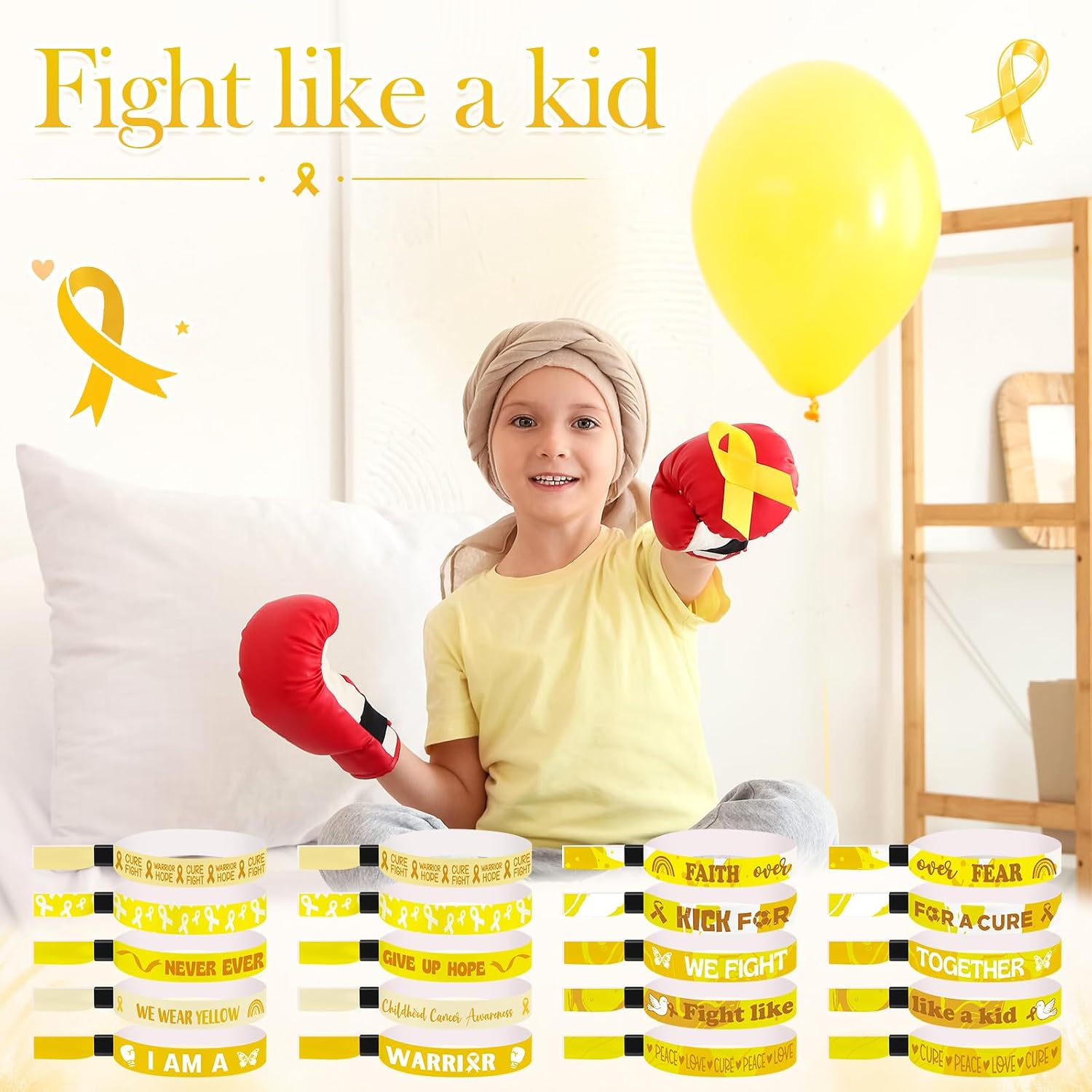 Wavwavw 200 Pcs Gold Childhood Cancer Awareness Bracelets for Kid's Charity