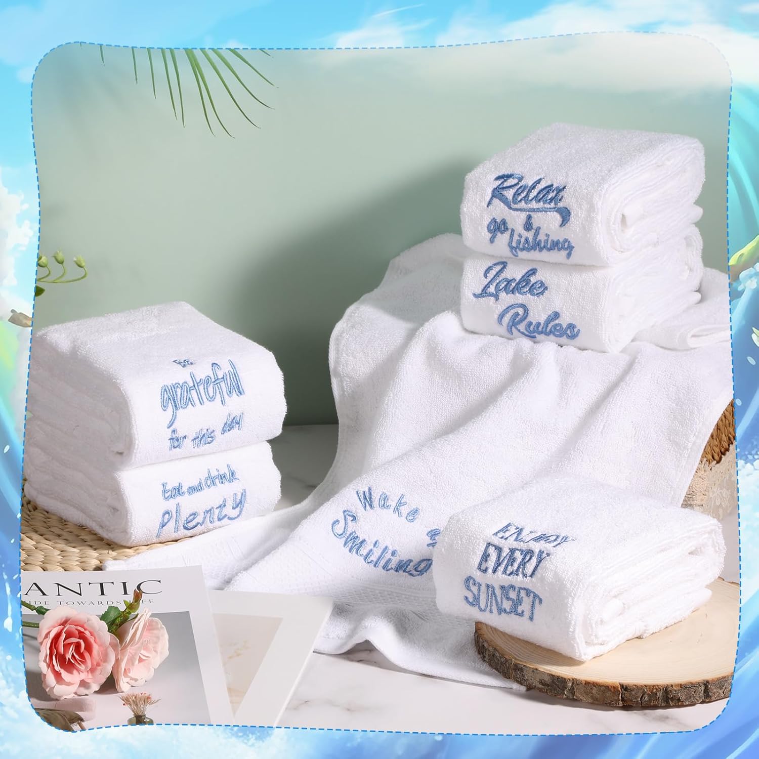 SmoothNovelty Lake House Decor Kitchen Towels Set of 6, Lake House Gifts Nautical Decorative Hand Towels 29.5 x 14 Inch, Housewarming Gifts New Home for Bathroom Decoration(White)