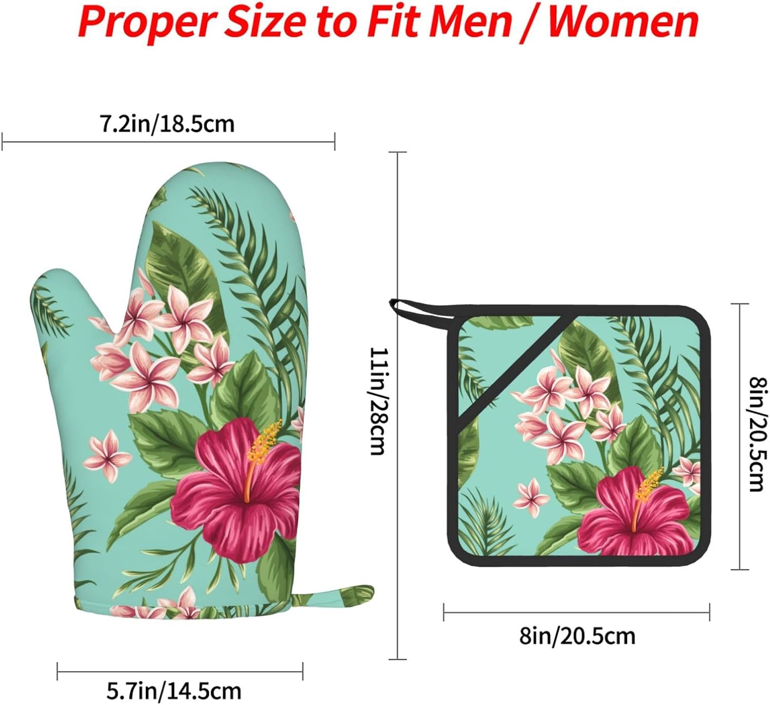 Hawaiian Tropical Leaves Flowers Oven Mitts and Pot Holders Set of 4 Heat Resistant Kitchen Gloves with Silicone Palm Hot Pads for Baking Cooking Grilling BBQ