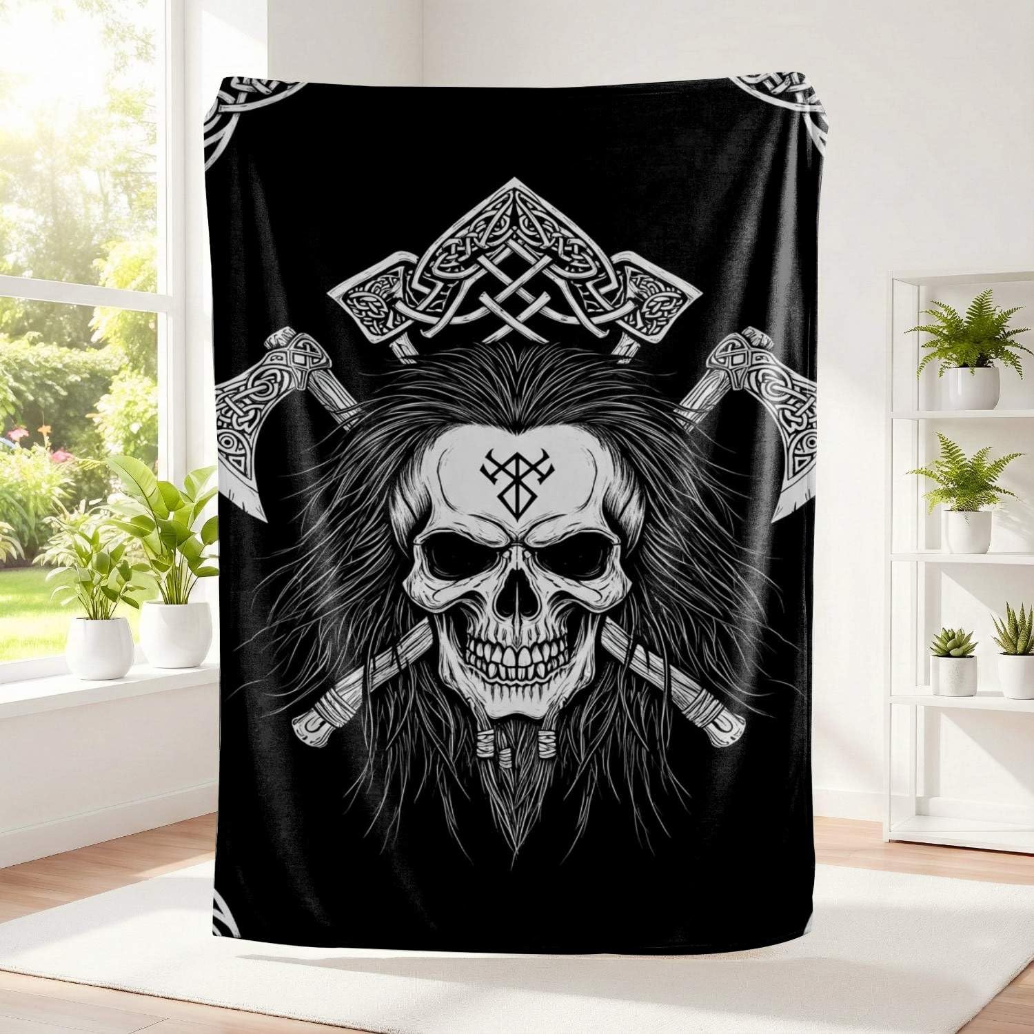 Couverture flanelle adulte pour lit contre le froid style gothique motif crâne Warrior