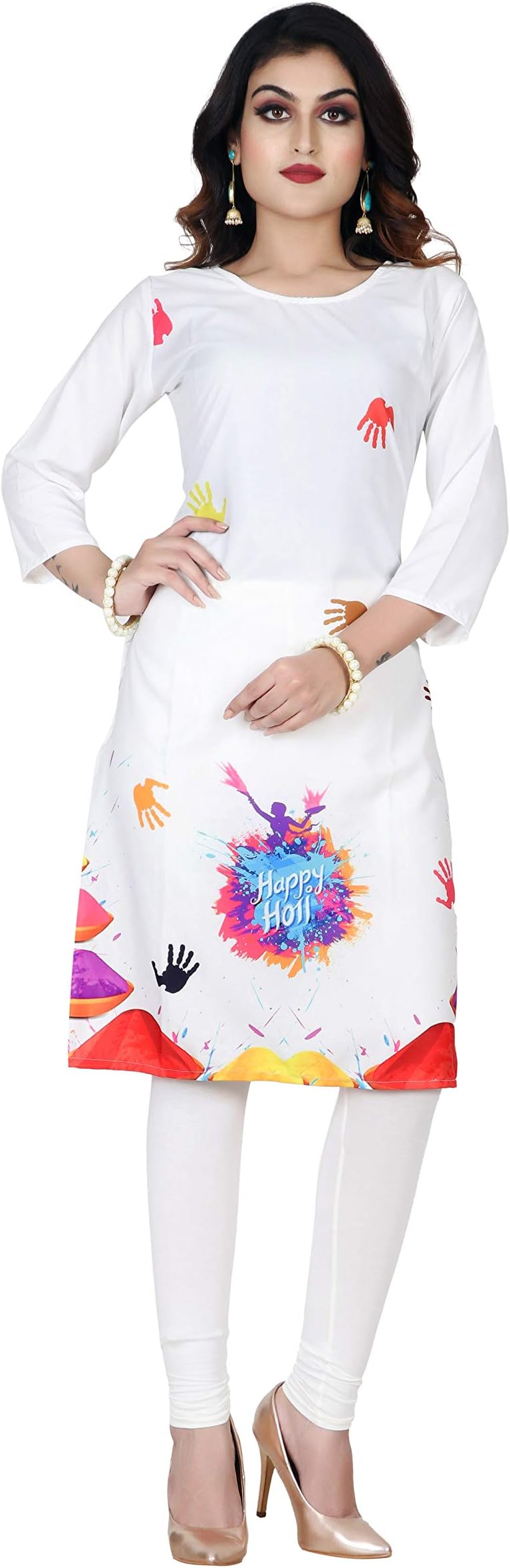 VIVAN White Holi Special Crepe Kurta