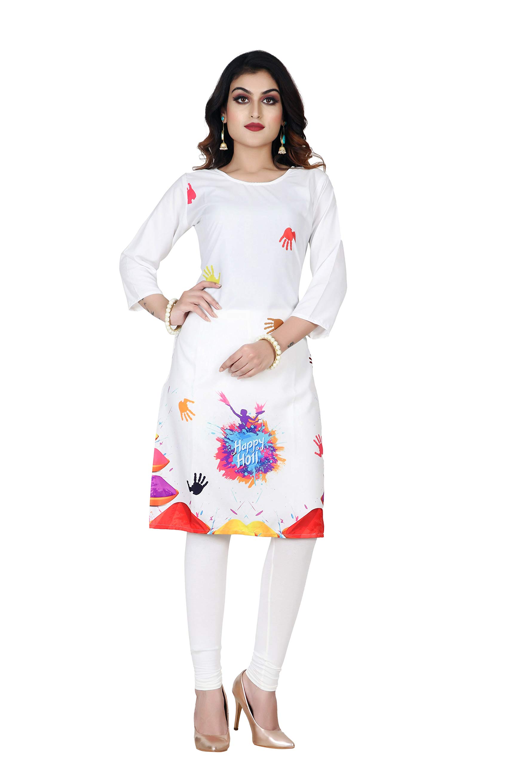 VIVAN White Holi Special Crepe Kurta
