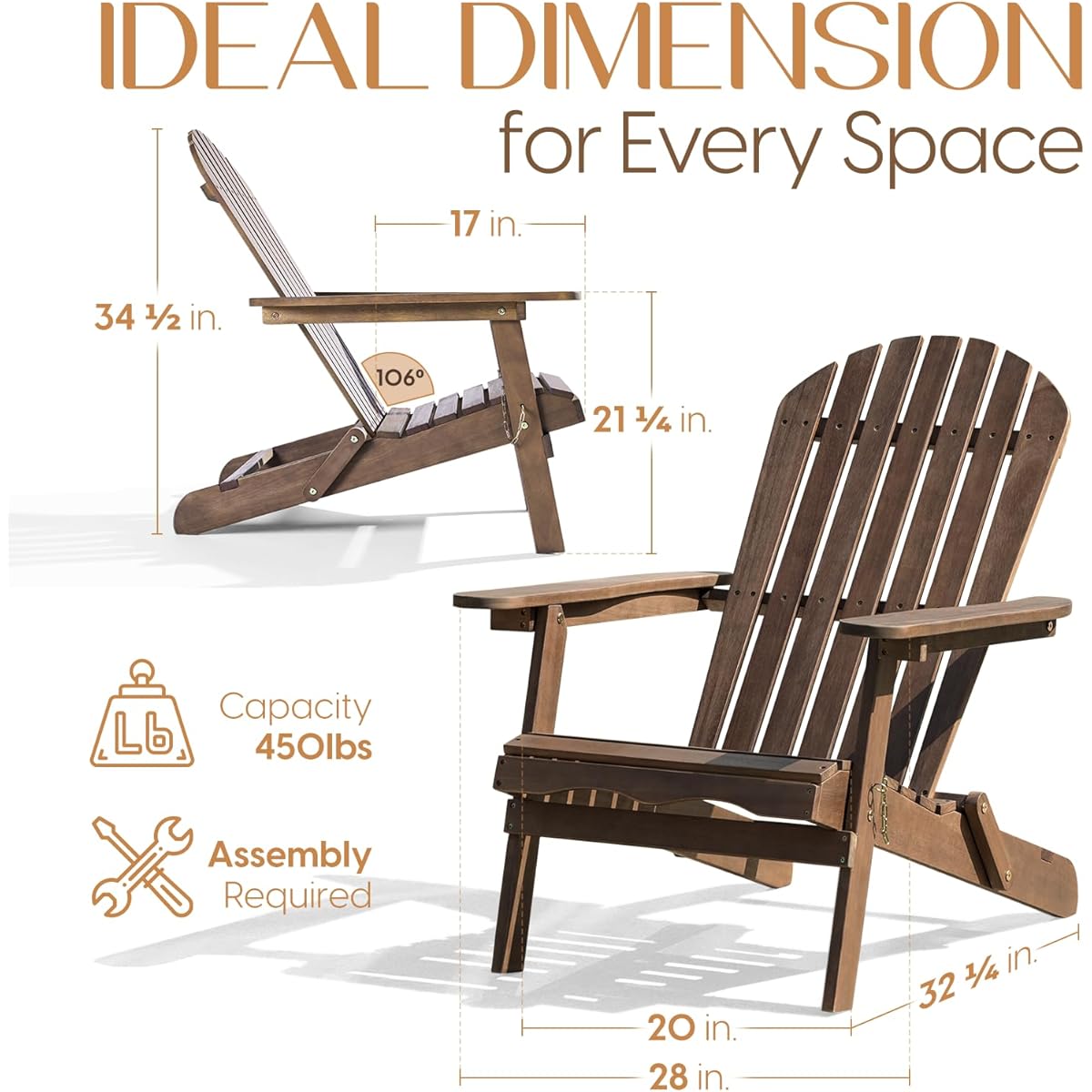 IDZO Outdoor Wooden Folding Adirondack Chair Set of 2 - Thumbnail 4