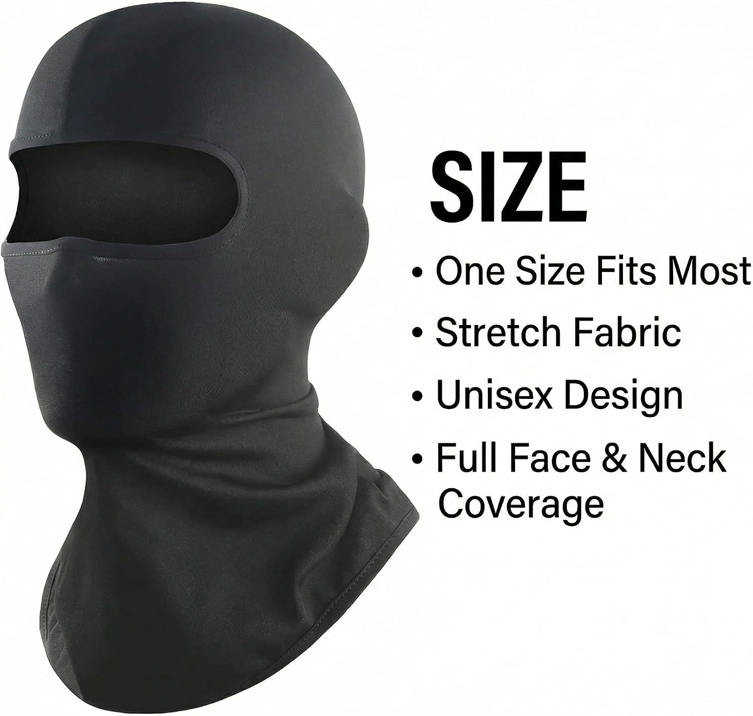 Balaclava Ski Mask Pro, Winter Face Mask for Men & Women, Wind Resistant Cold Weather Motorcycle Mask with Full Face & Neck Coverage, One Size Fits Most, Black