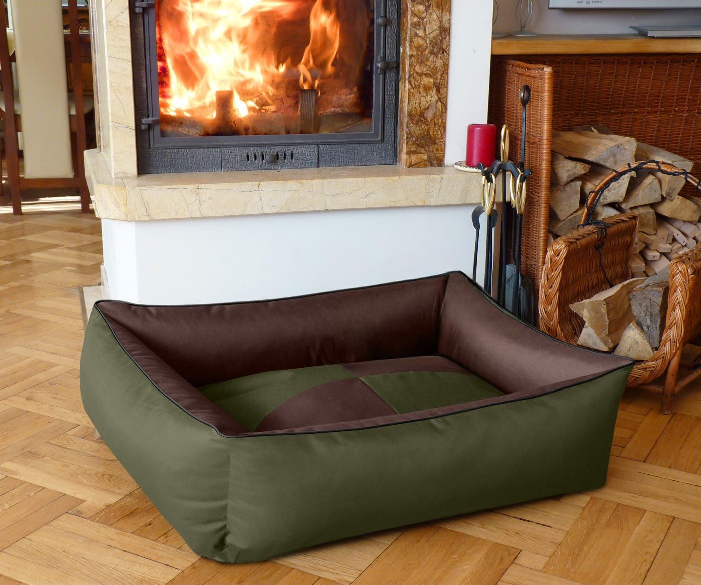 BedDog(R) 2w1 legowisko dla psa MAX QUATTRO, kojec wykonany z Cordury, zmywalne legowisko z krawêdzi±, kanapa dla psa do wewn±trz, XL, MYSTIC, zielono-br±zowy