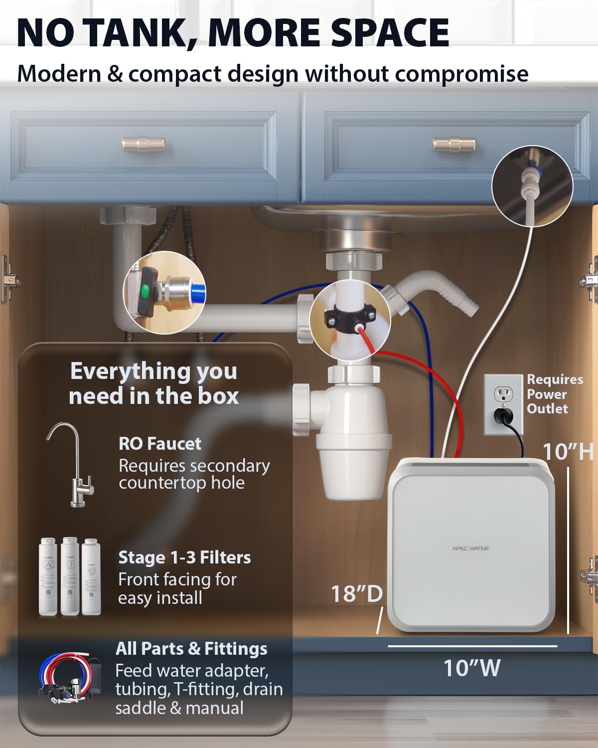 APEC Water ROTL-A1000 3-Stage Tankless Reverse Osmosis System, 1000 GPD image 4