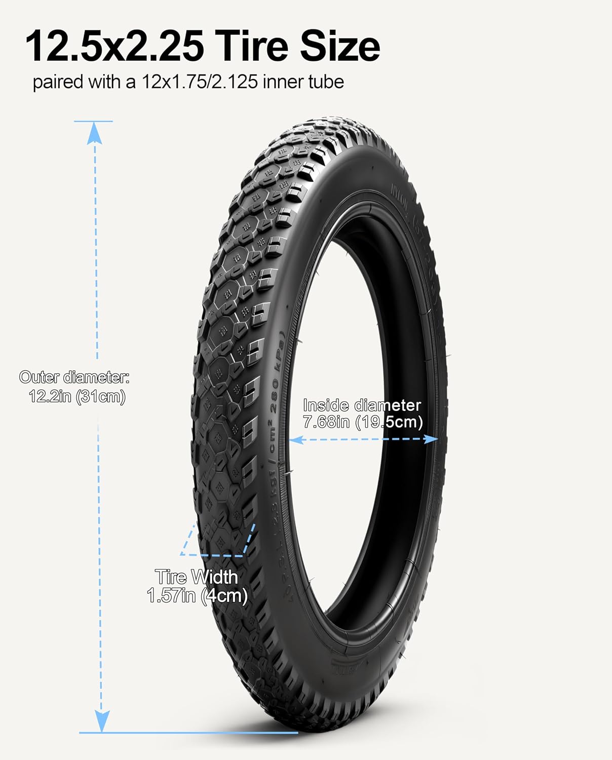 GYL (57-103) 12.5x2.25 Tire & Tube Set,12 1/2x2 1/4 Tire for Razor Pocket Electric Scooters Mod,Schwinn, GT, IZIP, eZip