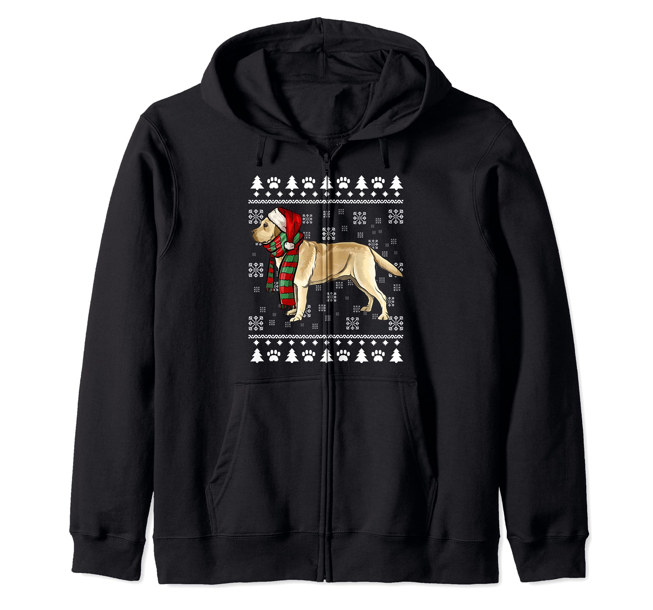 Yellow Labrador Retriever Dog Santa Hat Xmas Ugly Christmas Zip Hoodie, Black