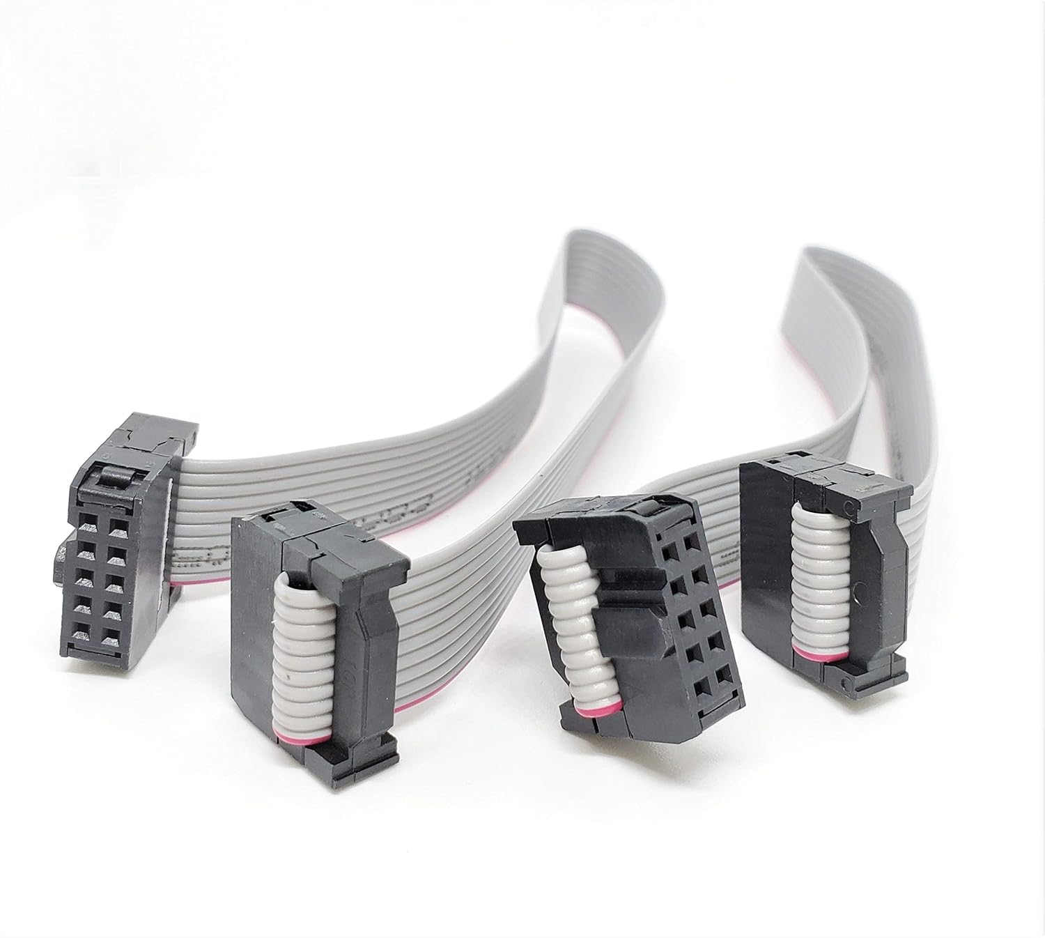 IDC 2-Pack 20cm 8" Length 10 Pins 10P 2.54mm FC Dual Rows 0.1" Pitch Connectors Female Sockets on Silver Flat Ribbon Cable, Net Length is 7 inches 18cm F/F (10P-20cm-2PK)