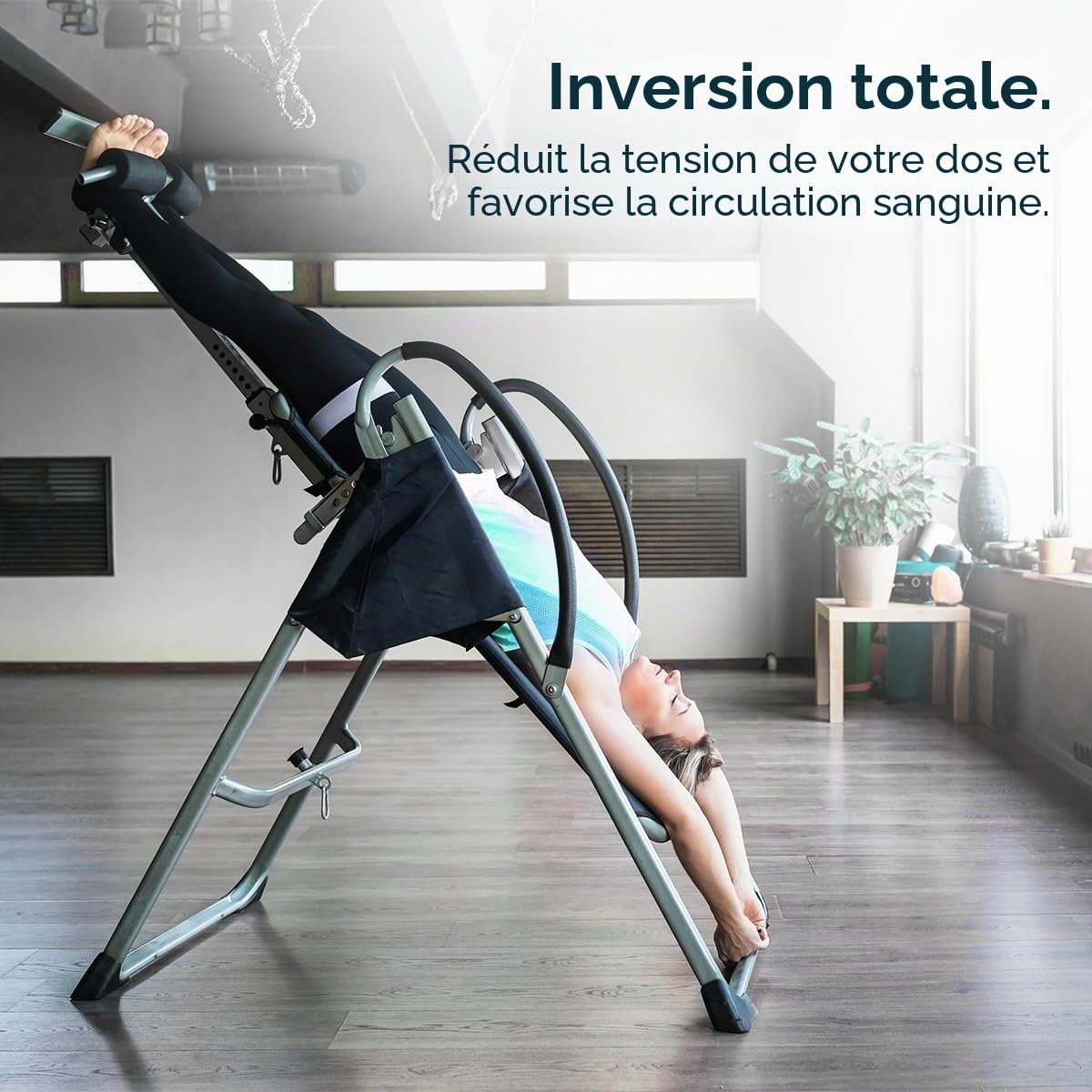 Cecotec Table d'inversion Pliante avec Inversion Totale 180º Drumfit Inversion 1800. Étirement du Dos, Ceinture et Coussins de sécurité, 26 Niveaux réglables, Poids Maximum 120 kg