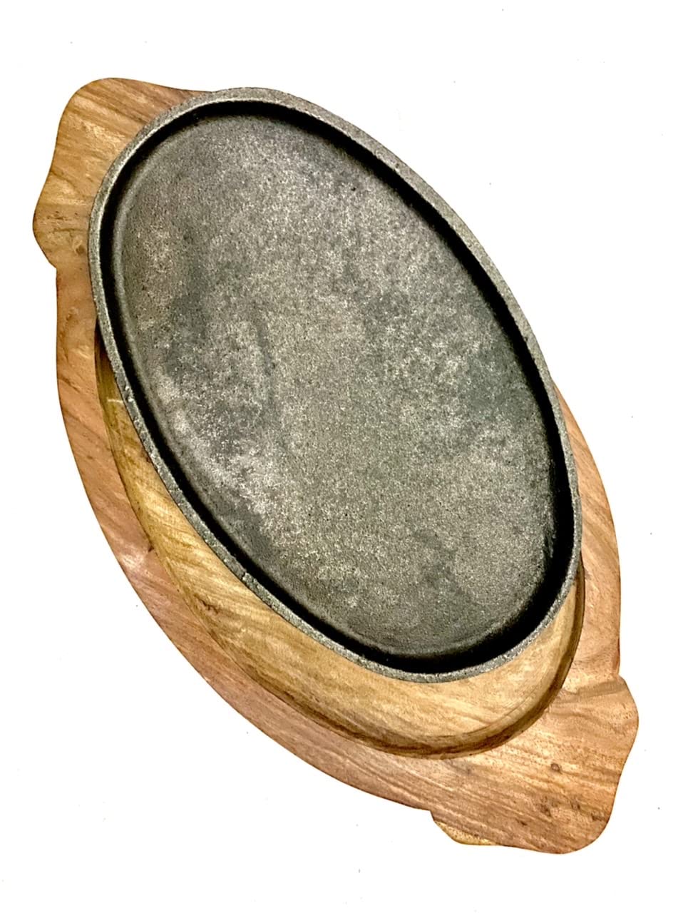 natureCRAFTS Cast Iron Sizzler Plates with Wooden Stand/Sizzler Plate with Wooden Base (Size 13 x 7 inch and Color: Wall Nut)