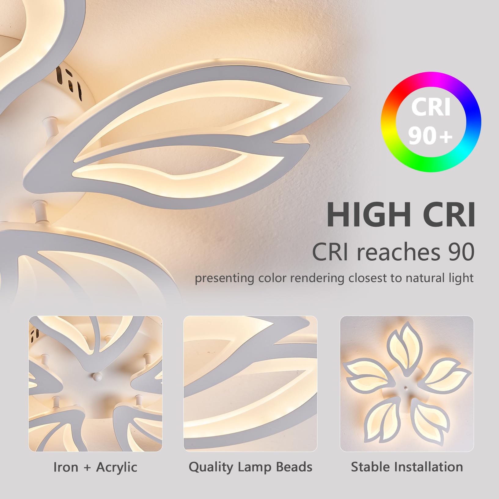 SUCIKORIO Plafonnier LED Salon Dimmable Avec Telecommande & APP, 48W Moderne Lustre Chambre 2700K-6500K Dimmable 5%-100% Acrylique Lampe Plafond Eclairage Pour Salle De Bain, Chambre, Cuisine