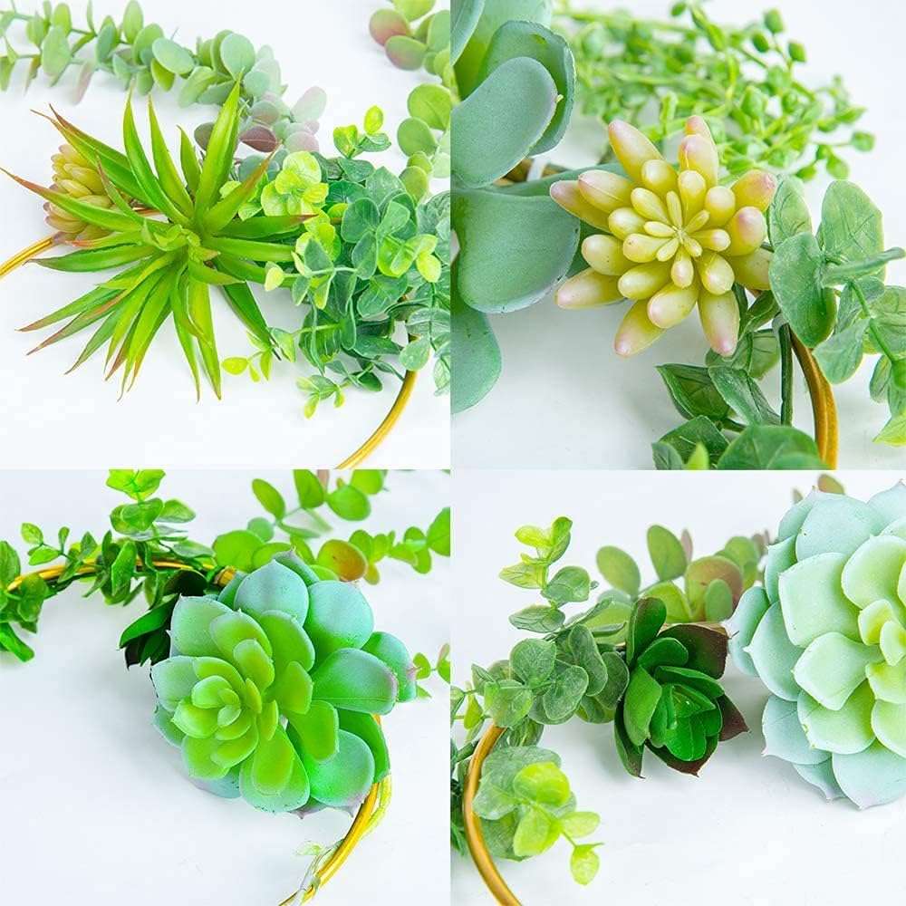 Artificial Succulents Wreath Set of 2 Hanging Gold Geometric Garland Greenery Wall Decor Backdrop Free Beads Chain