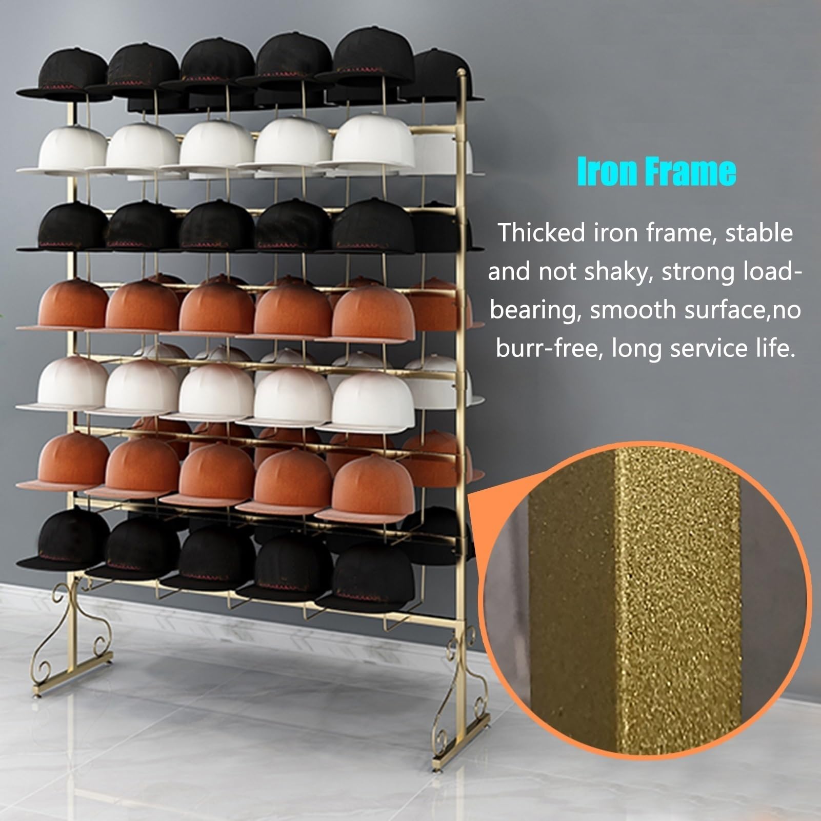 Soporte organizador de sombreros de gran capacidad - Estante de exhibición independiente de 168 cm de altura para gorras vaqueras y de béisbol, ideal para tiendas minoristas y centros comerciales