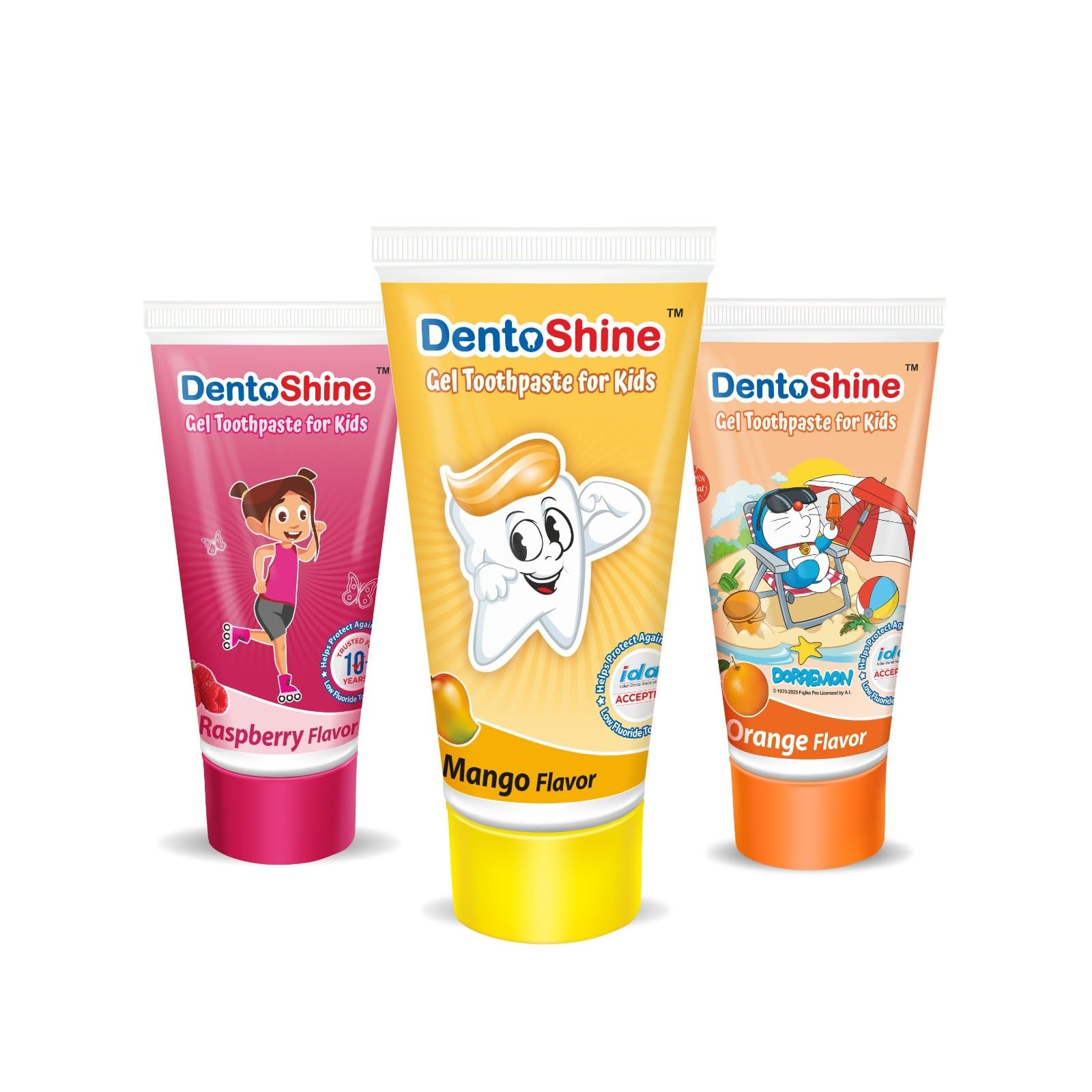 DentoShine Gel Toothpaste for Kids | Pack of 3 Flavors (Orange, Raspberry & Mango, 80g each)-image-20