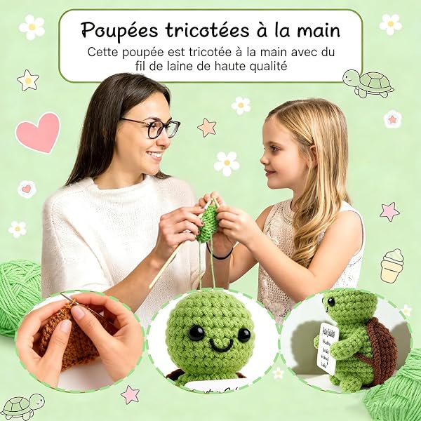 Set Cadeau Maman : Tortue Poupée Positive en Crochet avec Porte Clef Câlin de Poche, Tortue Peluche Positive en Français, Cadeau Mère Original pour Anniversaire, Fête des Mères (Mama) - 5