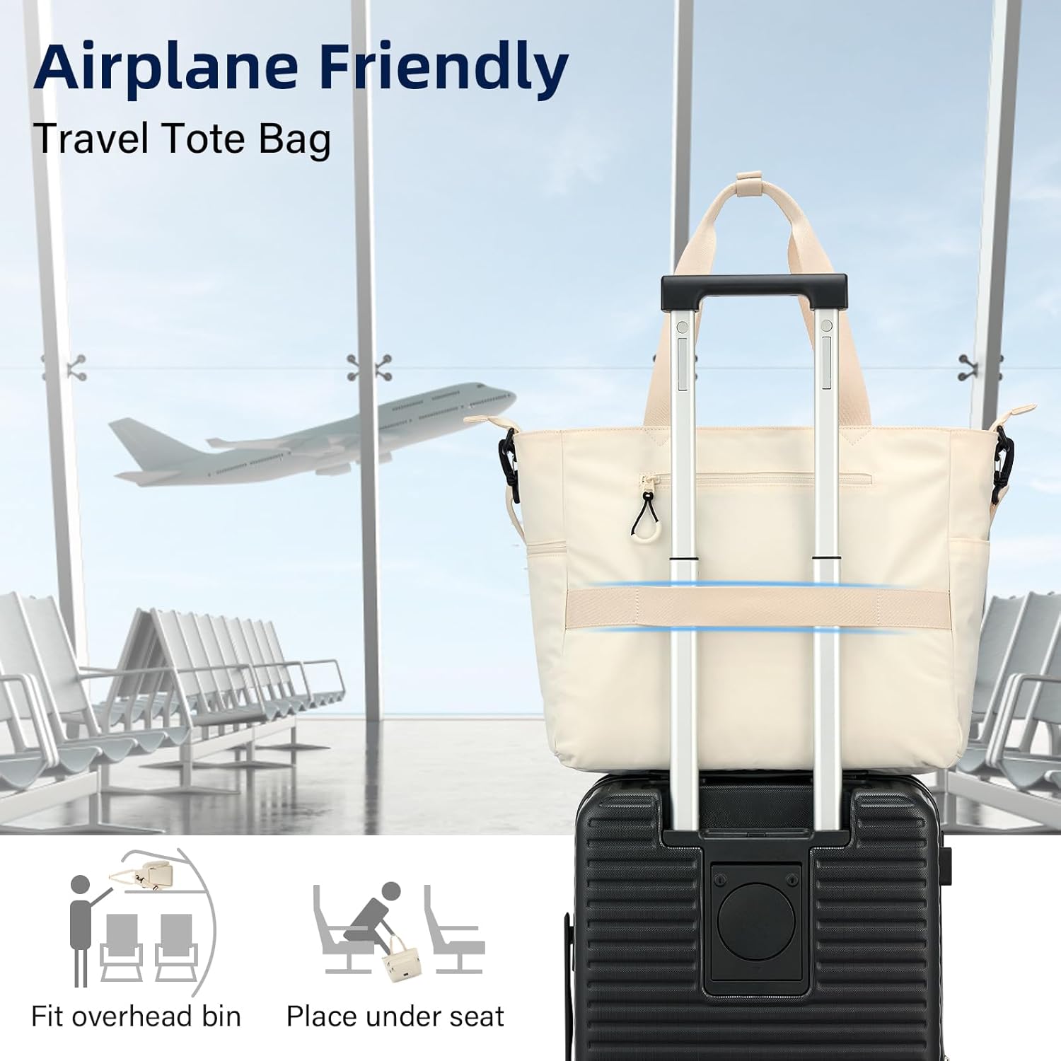 Travel Tote Bags for Women Extra Large Canvas Laptop Tote Bag with Zipper Pockets Luggage Sleeve