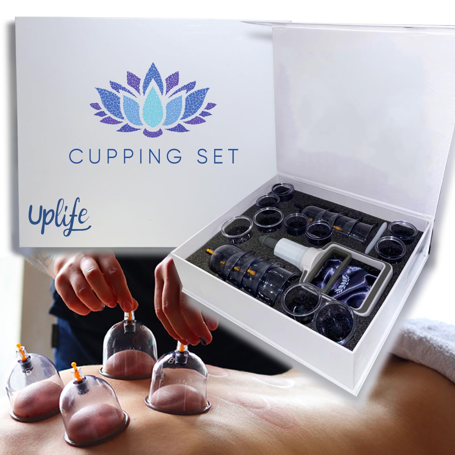 Uplife Cupping Therapy Set, 18 Premium Vacuum Air Suction Cups with Pumping Handle and Instructions Manual